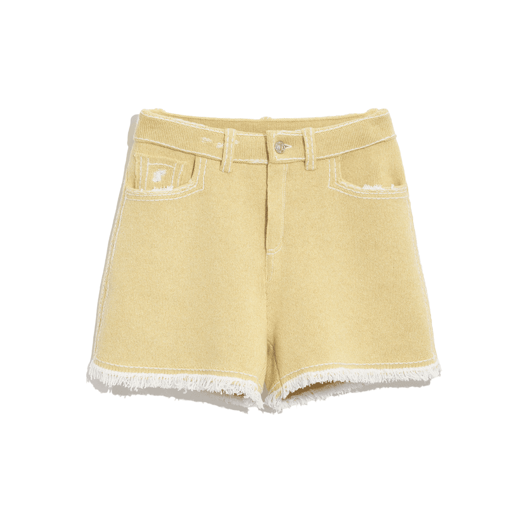 프린지 디테일 데님 쇼츠 - yellow / XS