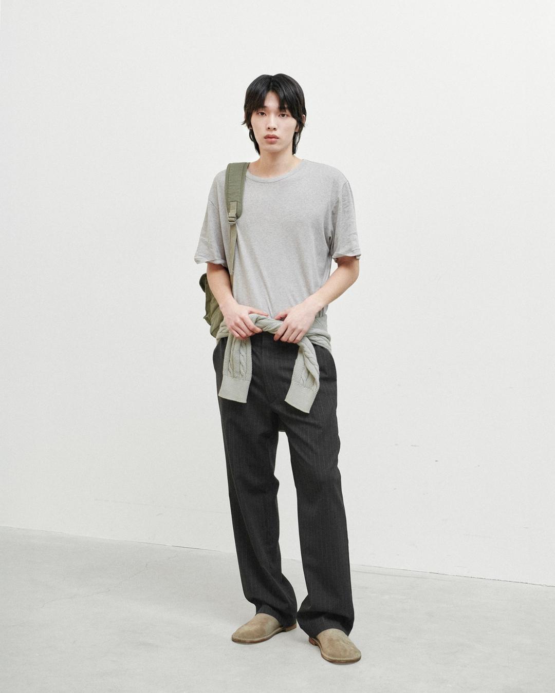 Essential Wool Trouser, Charcoal Stripe