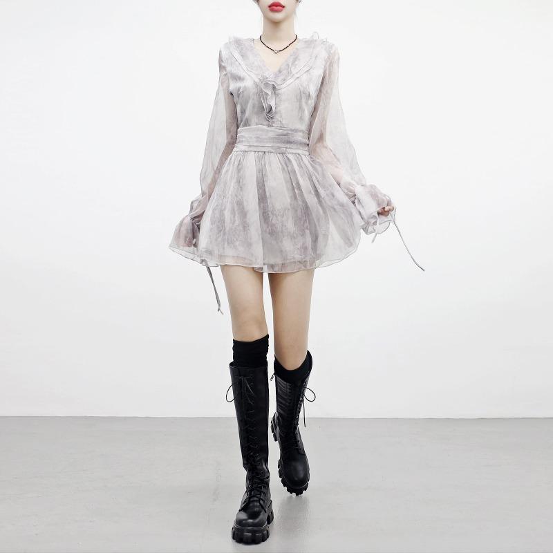 논코드 (SALE) 로아렌 시스루 플레어 원피스