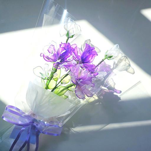 💜투명 보라 장미 딥아트 기념일 선물 조화 꽃다발💜