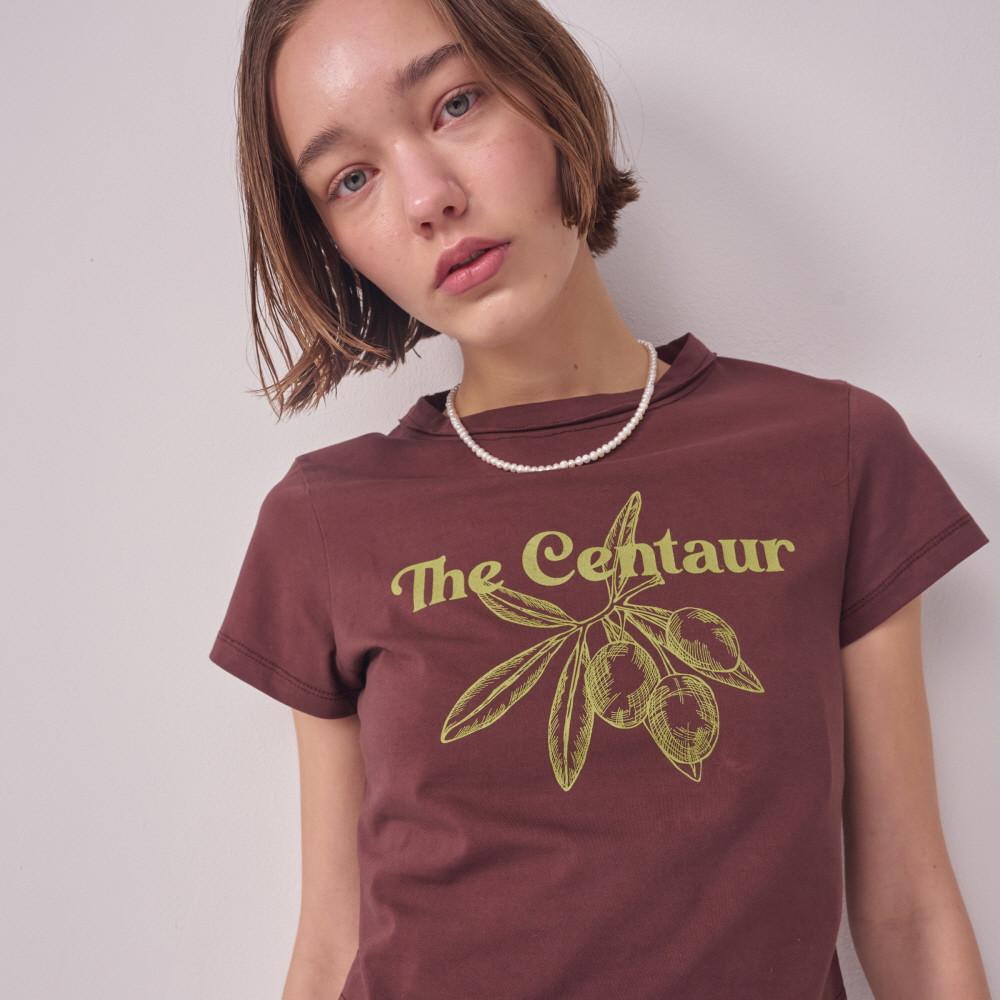 [THE CENTAUR]  OLIVE CROPPED TSHIRT - BROWN