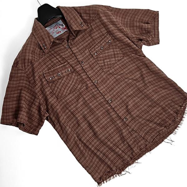 Kariya western vintage cut check shirts (red brown)