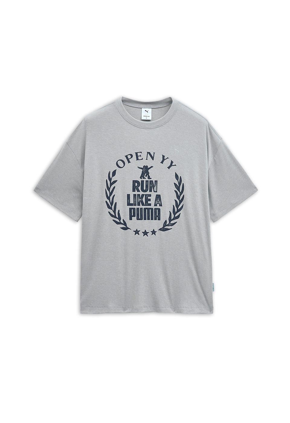 PUMA x OPEN YY HALF SLEEVE TOP, GRAY ECHO