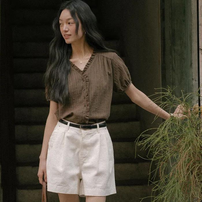 Lace frill blouse TISU01BL06_Brown