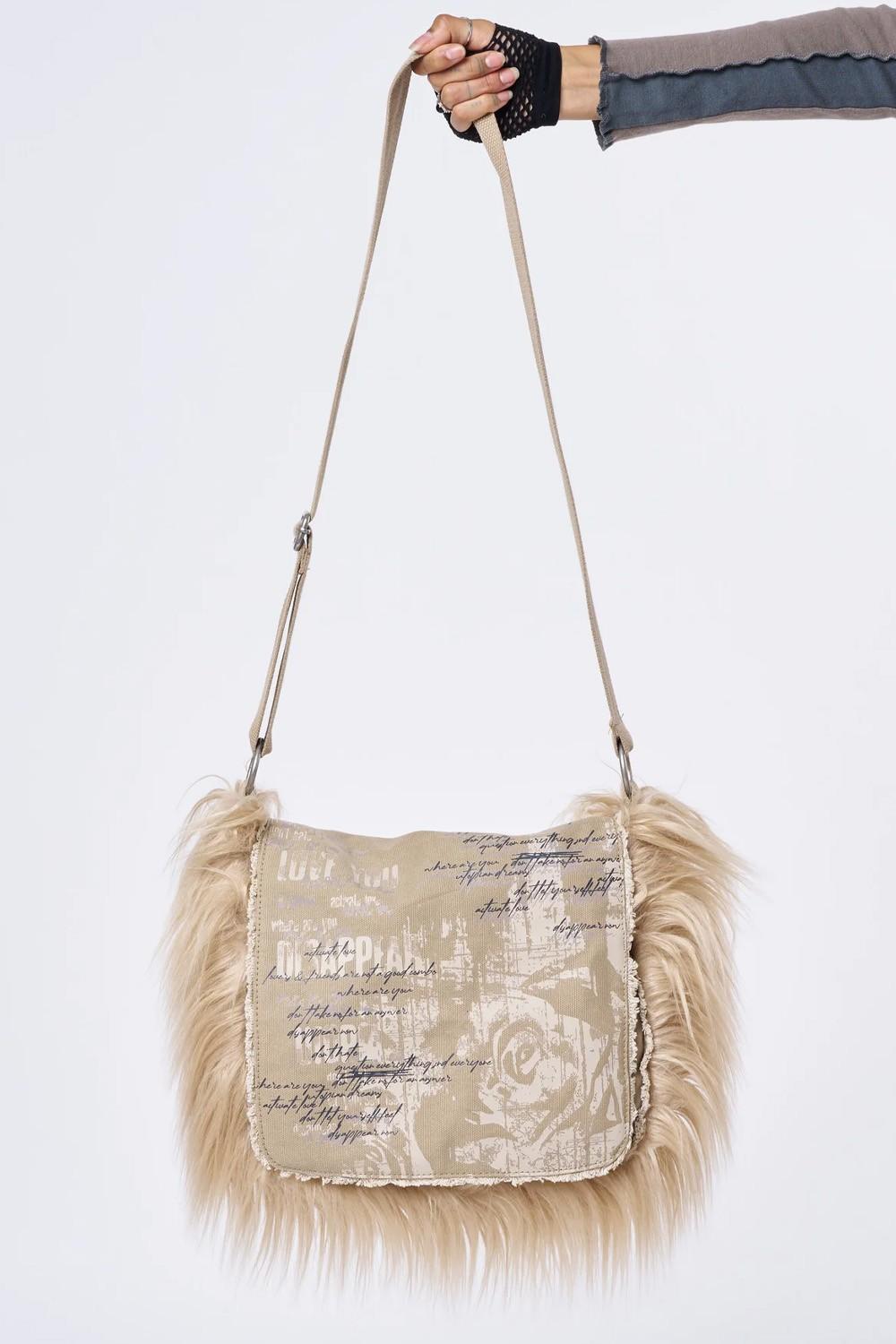 Fluffy Canvas Messenger Bag - Minga London