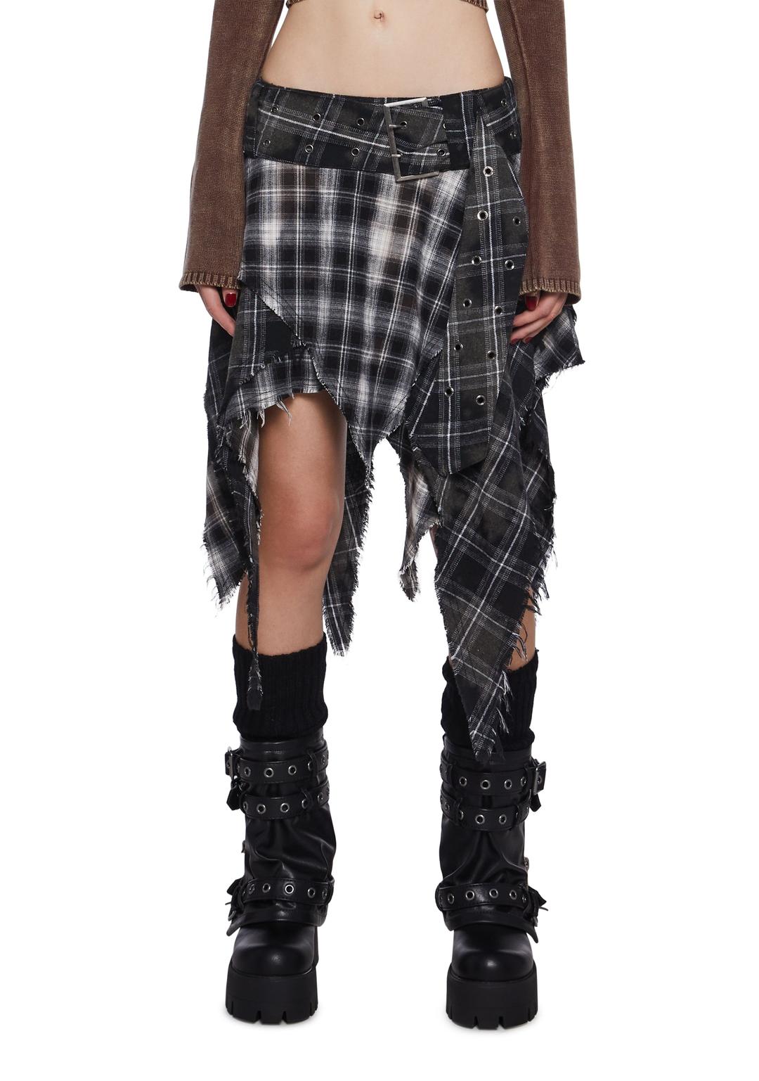 Warp Plaid Midi Skirt - BROWN / XX-Small