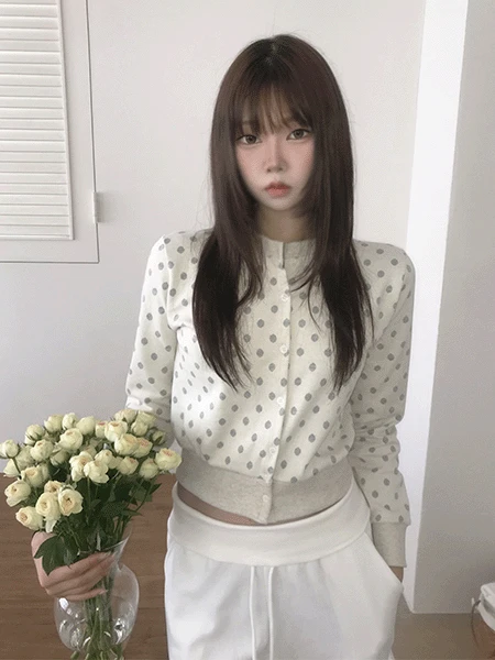 DOT ROUND NECK CARDIGAN (4color)