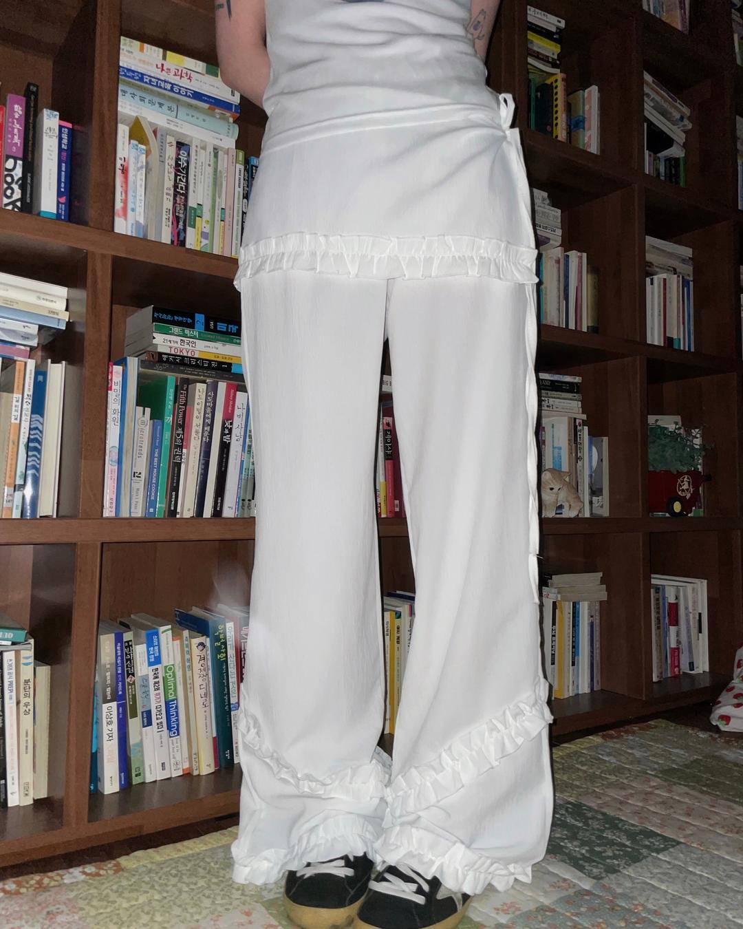 도우치도우치 (3color) 프릴 랩 스커트 링클 프릴 와이드 팬츠