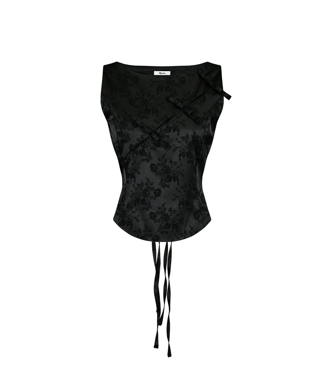 Ribbon Paneled Sleeveless Black
