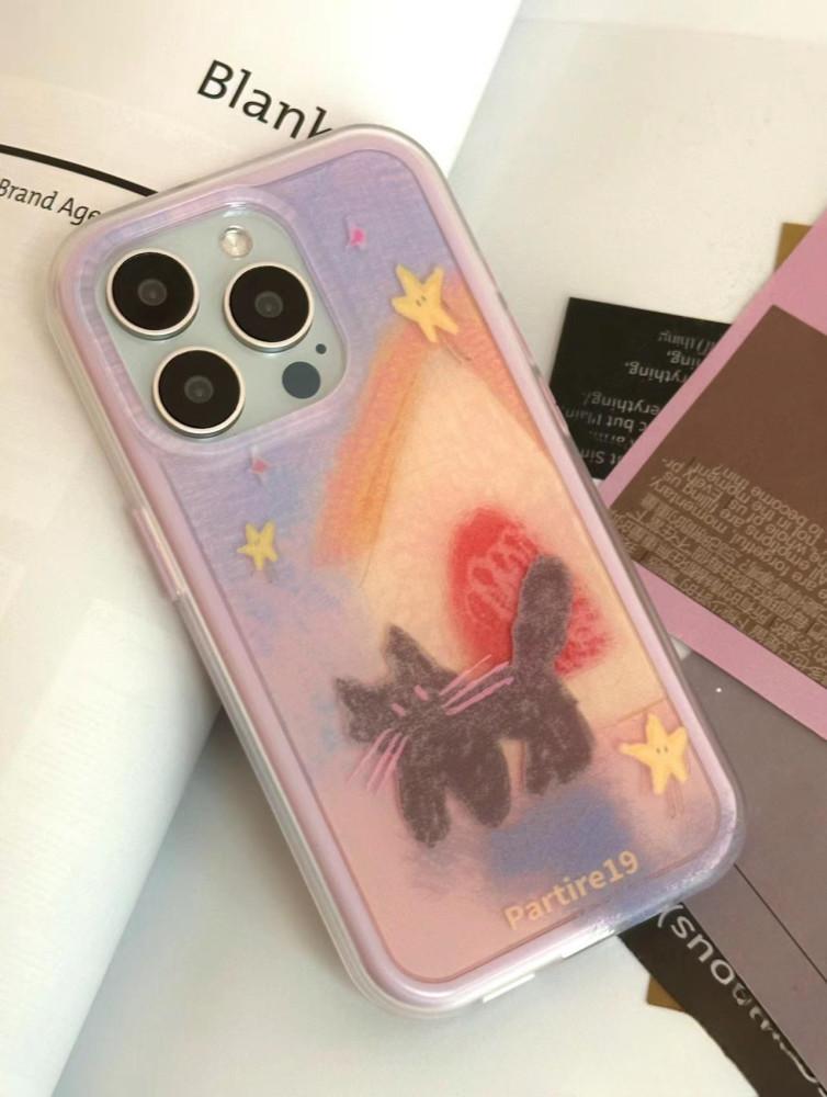 수심 Purple Meow Case 퍼플 고양이 아이폰 케이스 수채화 유니크 하우스