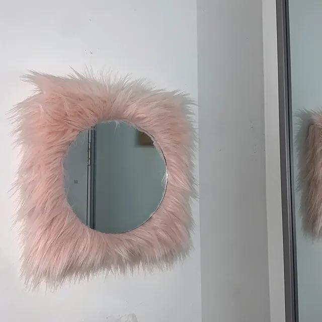 (light pink) cooing fur mirror 벽걸이 퍼 미러 거울 (6colors)