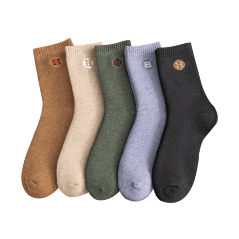 [5켤레SET] 워더미 H 프린트 기모 융털 겨울 포근 중목 양말 W502 - 양말 | 쿠팡