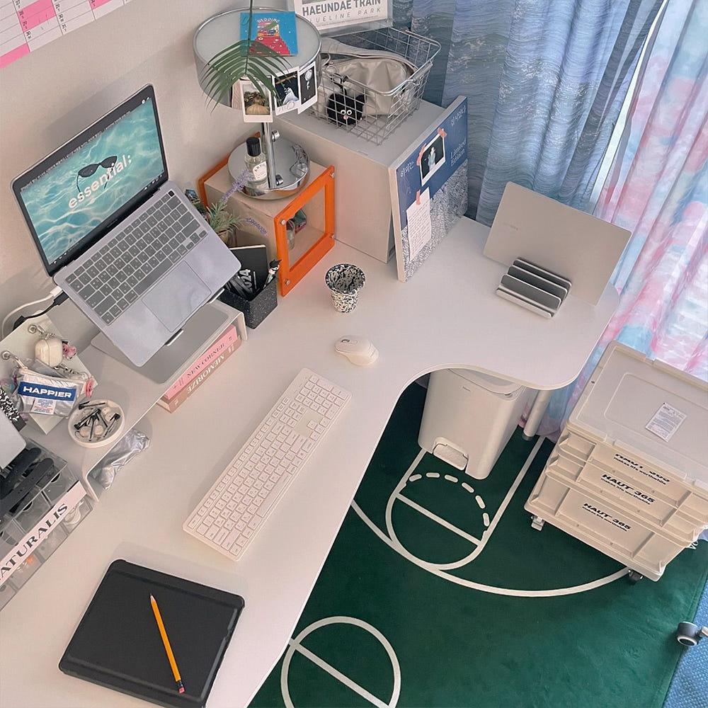 E0자재 횸 컴퓨터 노트북 게이밍 책상 1400mm, 화이트 우측 HM1954