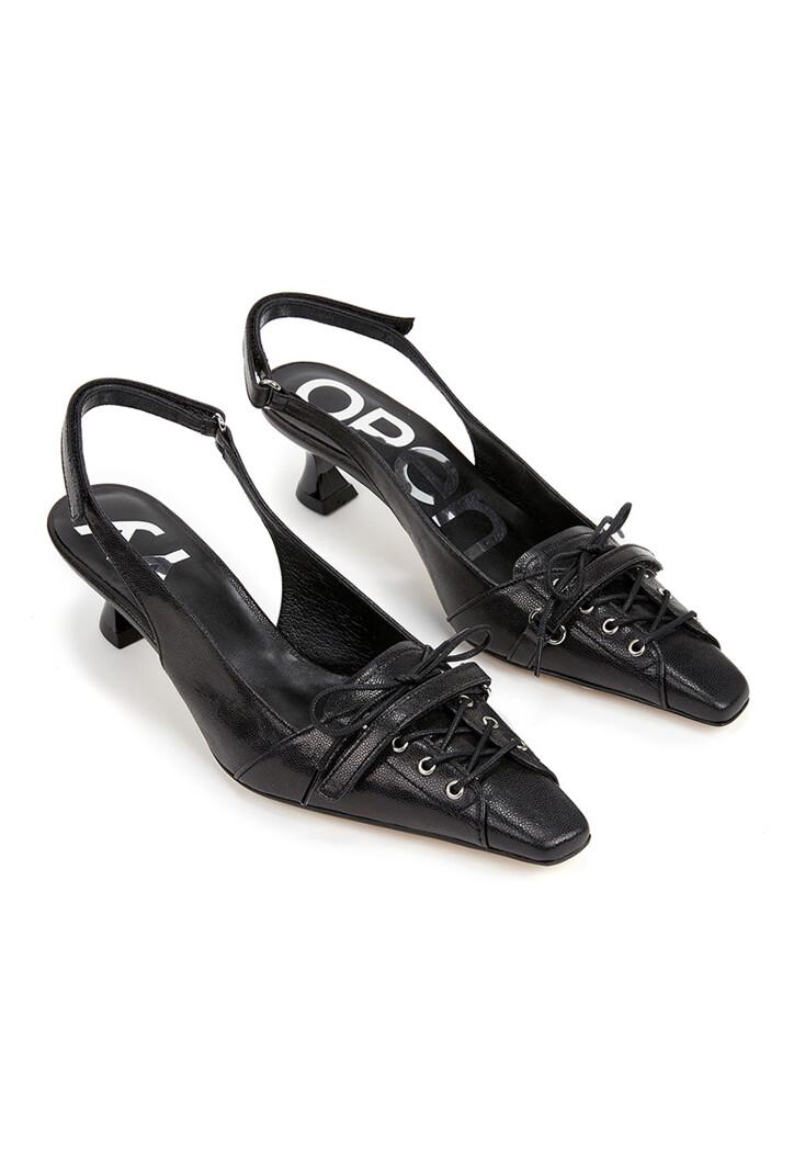 LACE-UP POINTY HEEL, BLACK