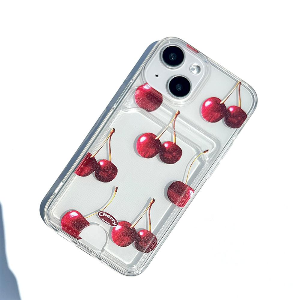 [카드포켓] 체리팝 심플 패턴 과일 귀여운 카드 젤리케이스 아이폰15 갤럭시S23