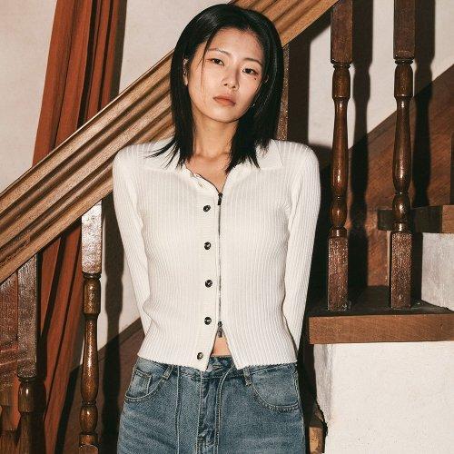 AR_Steel button knit zip up cardigan_3color