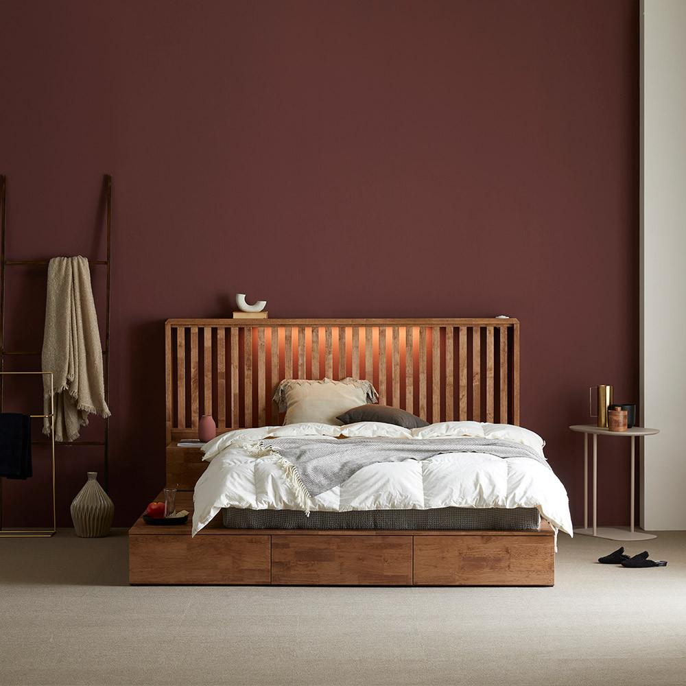 벨라 LED 조명수납 원목 침대 프레임 슈퍼싱글 퀸 킹 라지킹 이스턴킹