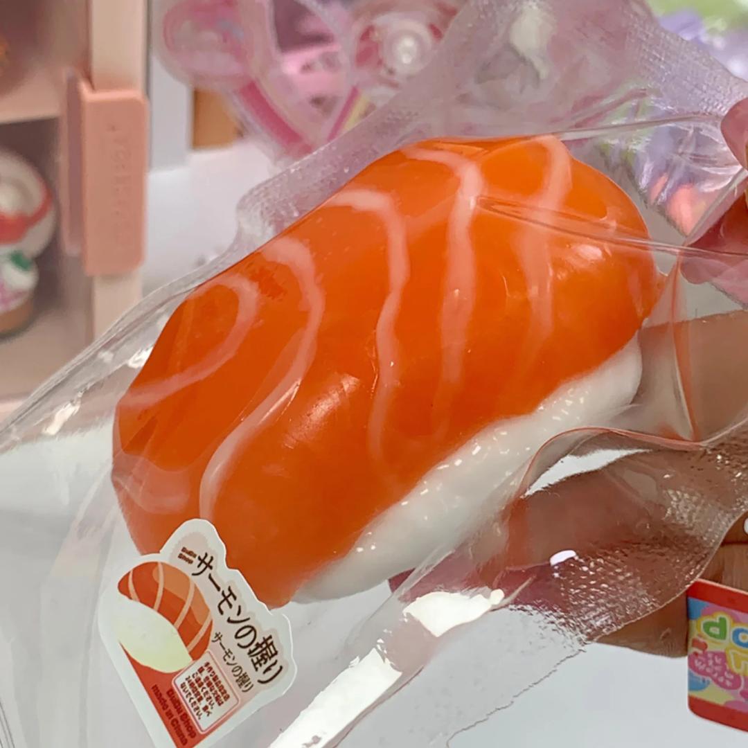 Taba Squishy 실리콘 연어 스시 모치 장난감, 수제 스퀴시 장난감, 태비 연어 스트레스 해소, 손 휴식 선물