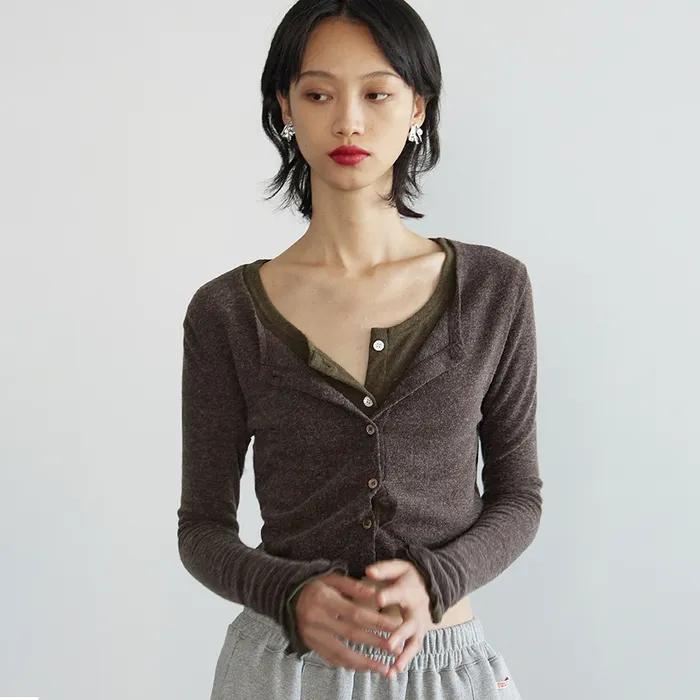 ANGORA WOOL BLEND CARDIGAN BROWN