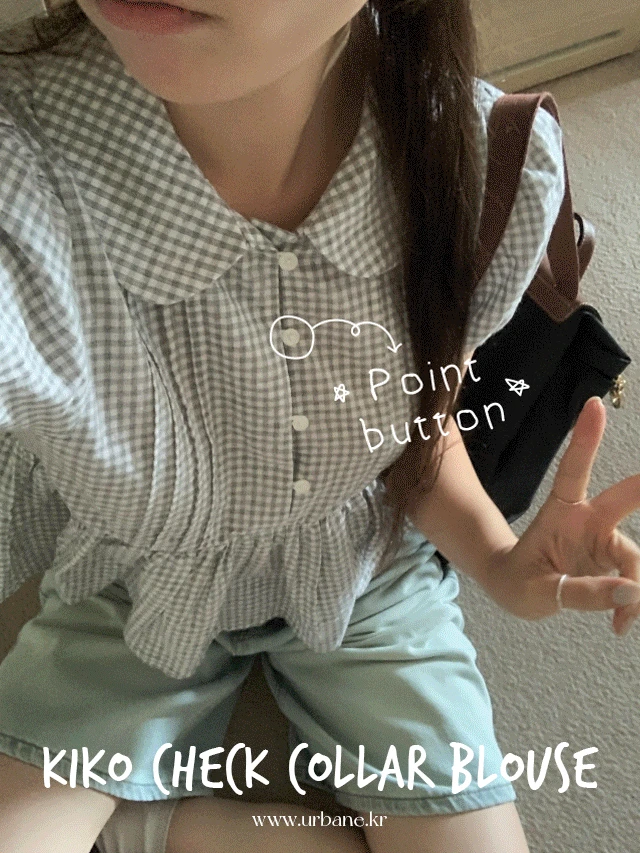 ✨48시간 15% SALE💕URBANE MADE💕 키코 체크 카라 프릴 반팔 블라우스 (당일출고 2c) /휴가룩/휴양지룩/바캉스룩/페스티벌룩