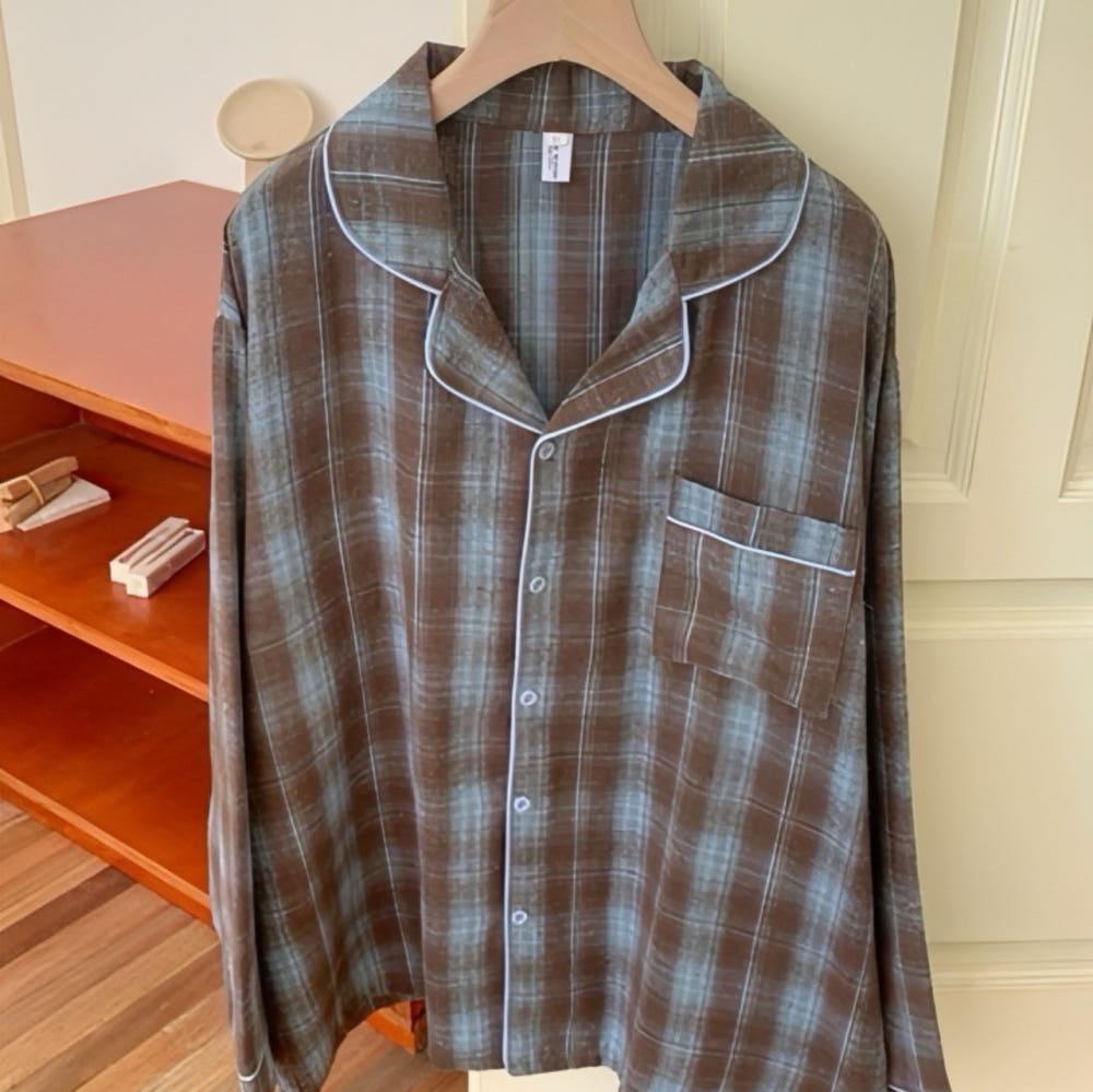 [면 100%] 민트 체크 파자마 여성 빅사이즈 잠옷 남성 홈웨어