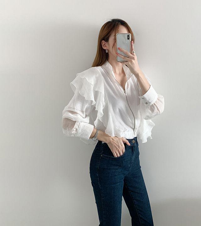 [2col] 고급진 텐셀 프릴 집업 블루종