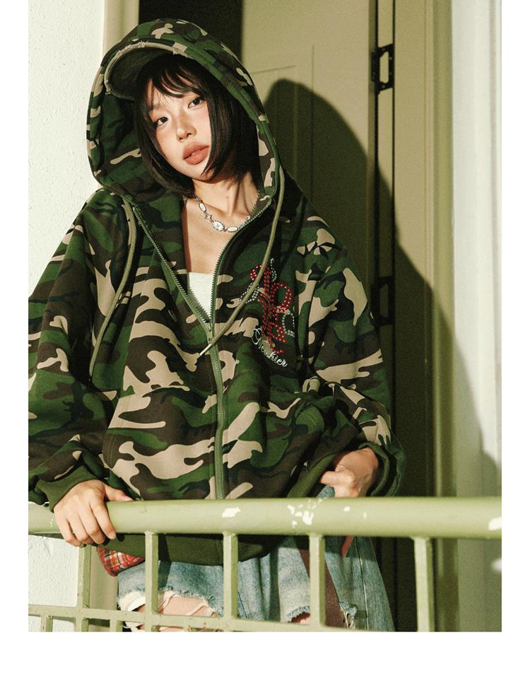 YOUNG STAGE Camouflage Oversized Fit Hoodie Jacket