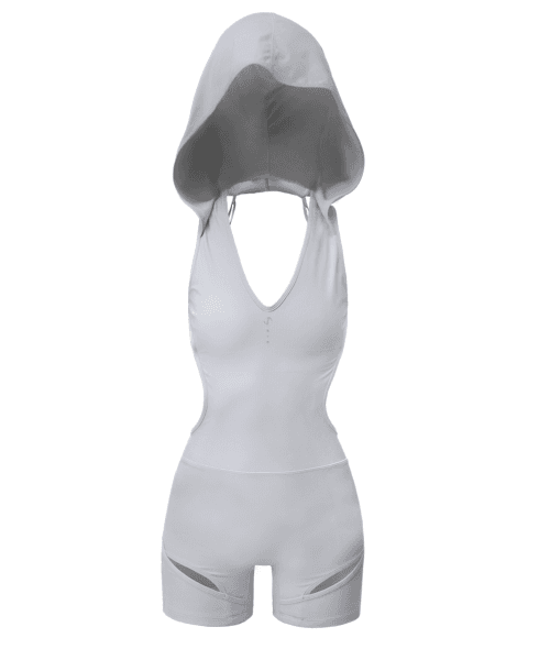Thigh Slit Hoodie Monokini  / Grey
