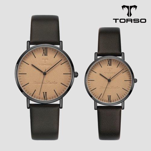 T0014L-BCBK 레더 다이알 커플 워치