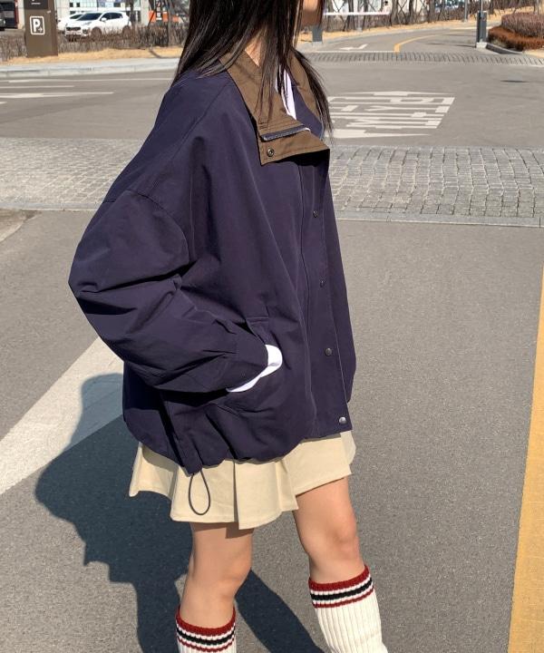 만다린트리 [엉덩이덮는/벌룬핏] 유스 오버핏 카라 배색 면 하프 야상 봄점퍼 워크자켓 2 color