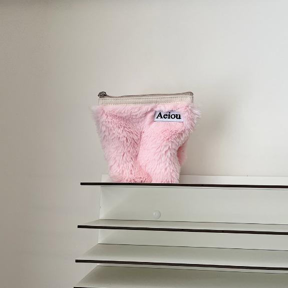Aeiou Basic Pouch (M size) Pink Cotton Candy Fur