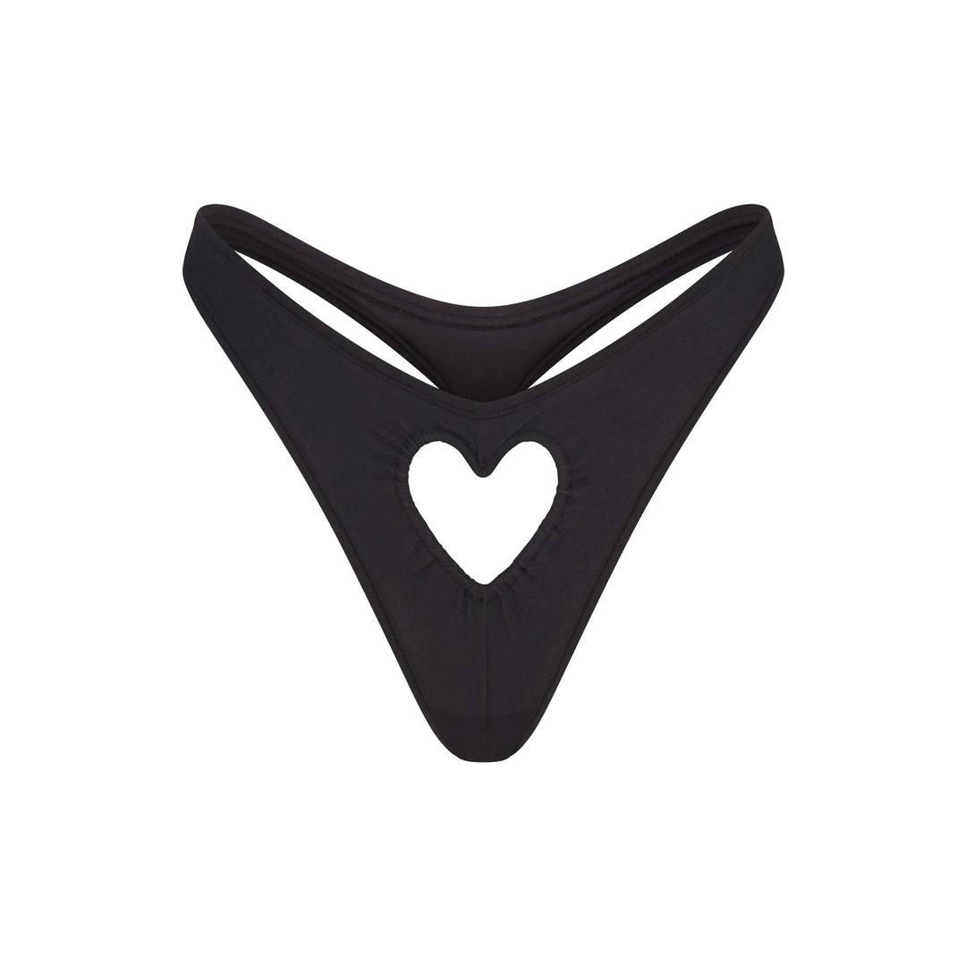 COTTON JERSEY HEART DIPPED THONG | SOOT