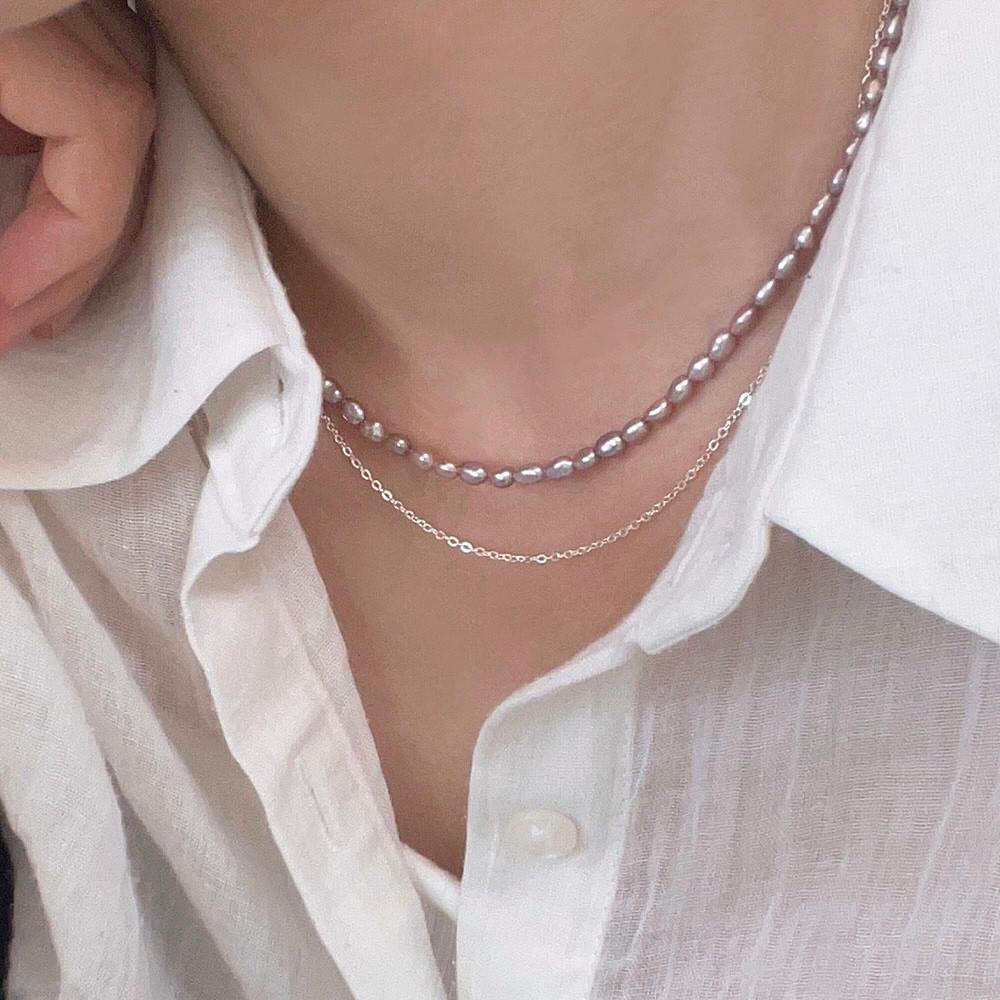 모어티엡 올 써지컬 그레이시 퍼플 밥풀 쌀알 못난이 담수진주 목걸이