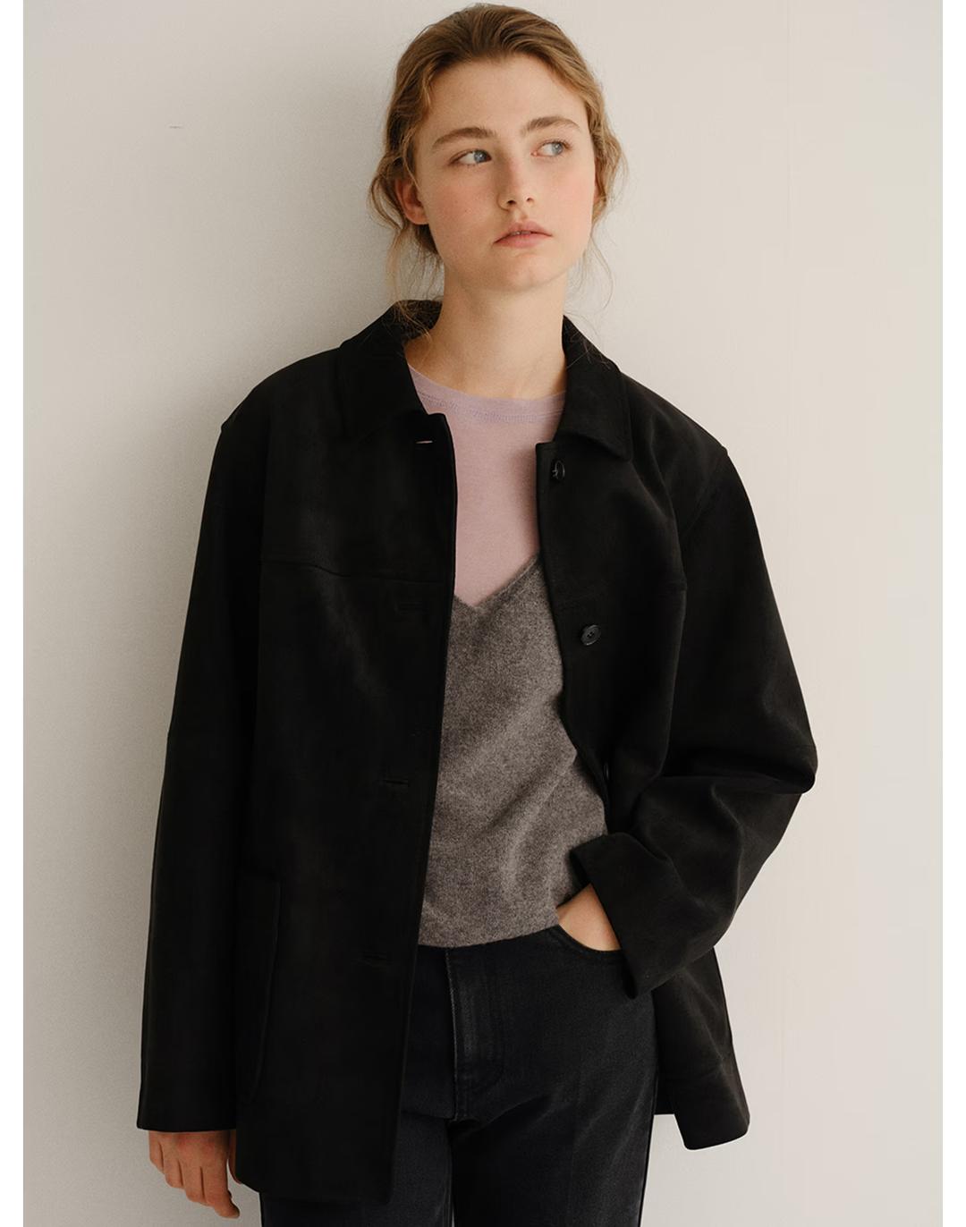 [블랭크03] suede single half jacket (black)