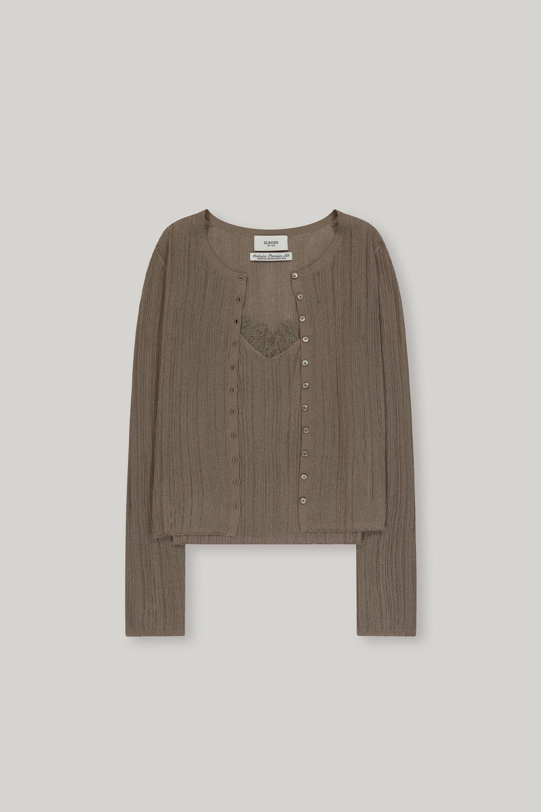 3RD / Lace Silk Knit Cardigan Set-up (Mocha Beige)