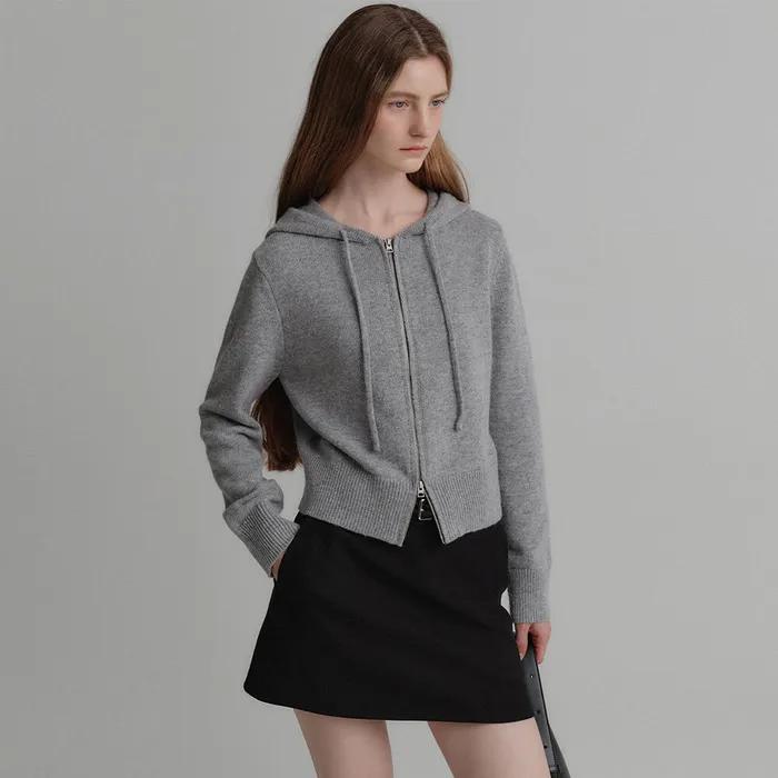 [12/11 예약배송] 플레인 울 후디 집업 니트_그레이 / PLAIN WOOL HOODIE ZIP UP KNIT_GREY