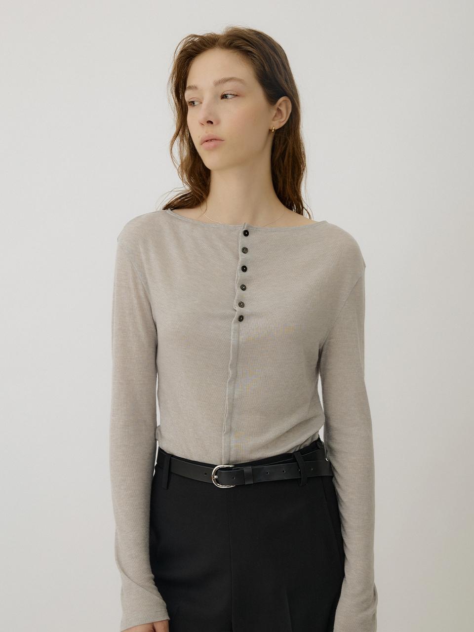 BONNY Button Detailed sheer wool T-shirts_Light Grey