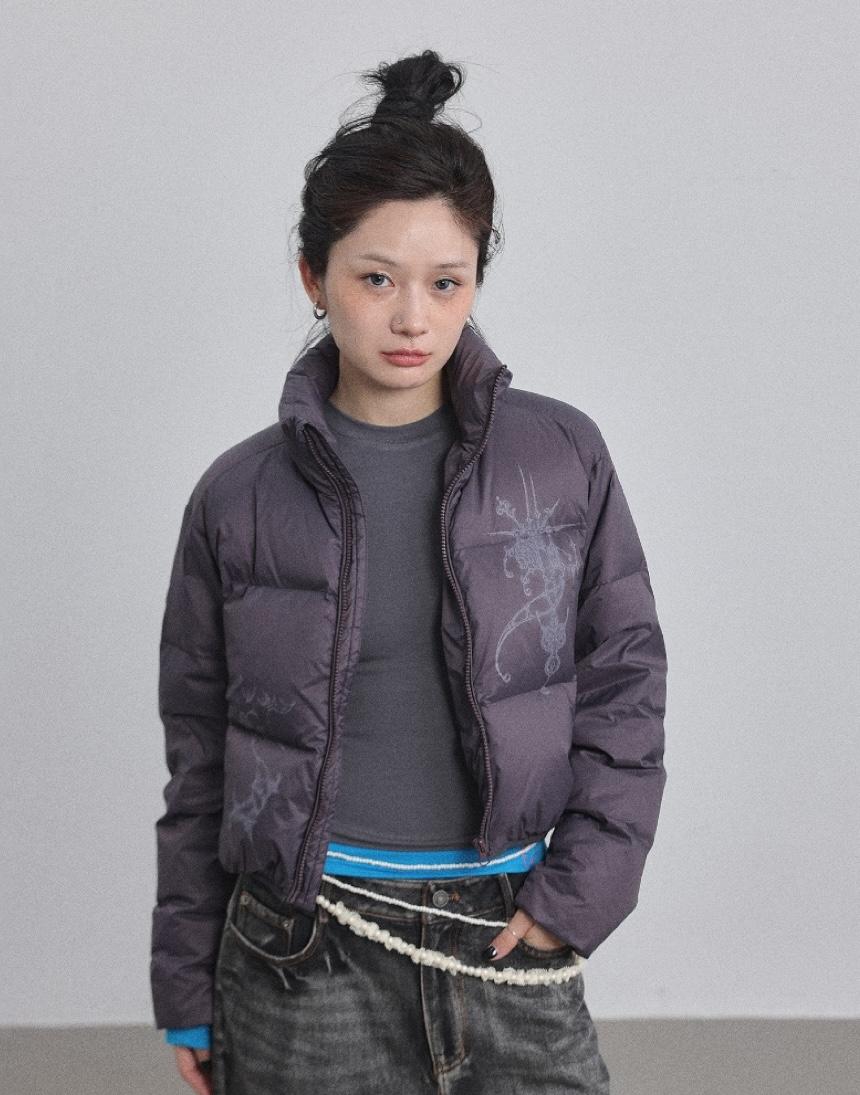 Achihara British Print Cotton Short Padded Jacket (3color)