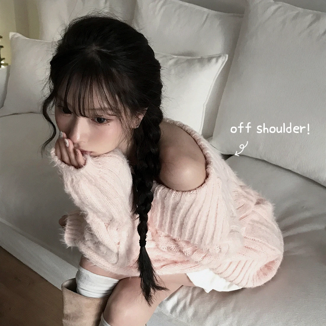 드리프트 꽈배기 오프숄더 니트 - nt