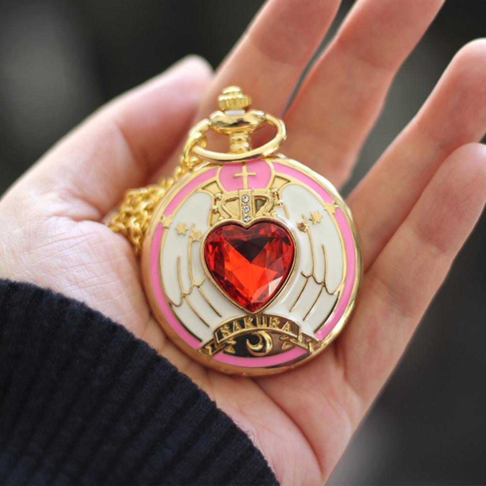 카드 캡터 하트 큐빅 회중시계 목걸이 팬던트 시계 포켓와치