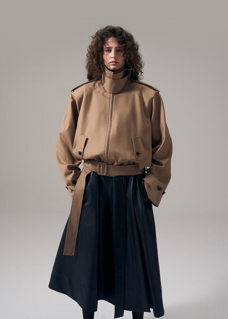 NECK BUCKLE WOOL BLEND BLOUSON - CAMEL