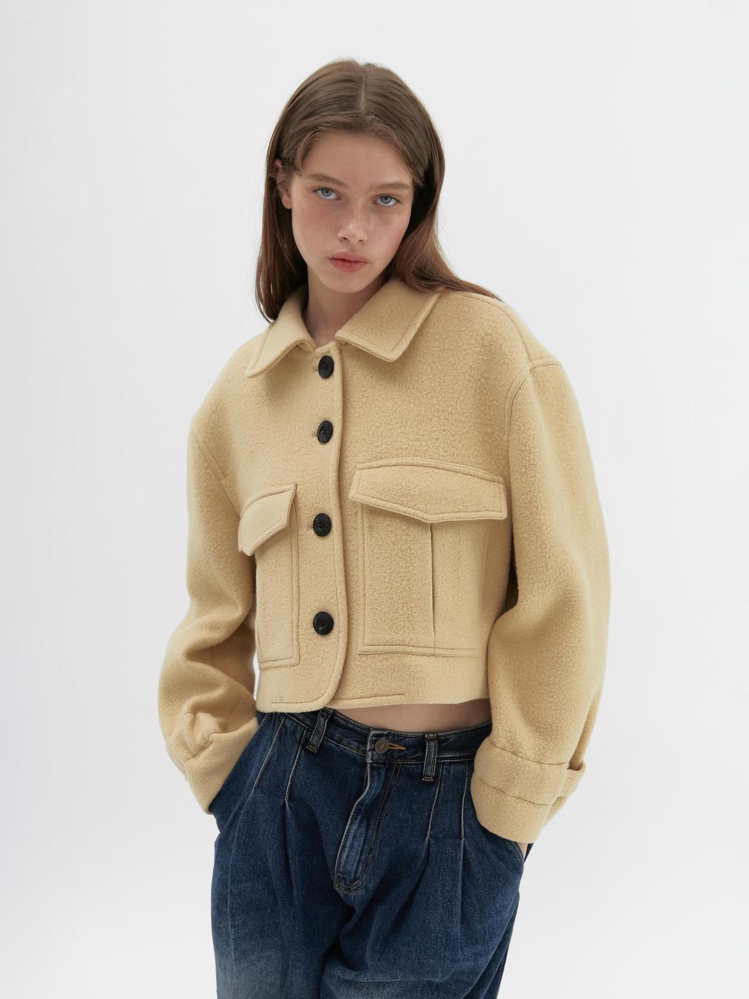 pocket wool short coat (butter)