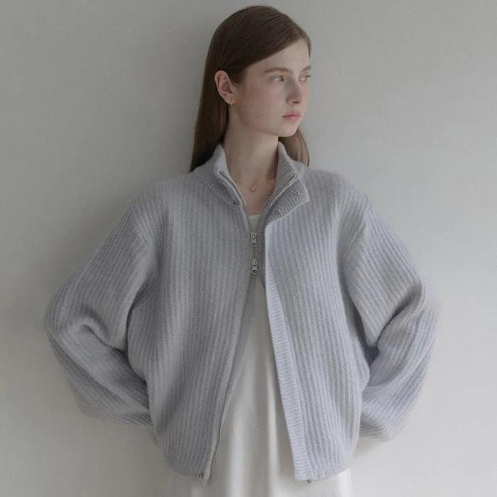 esy cashmere half knit zip up_sky