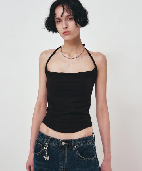SLIM HALTER SLEEVELESS_BLACK