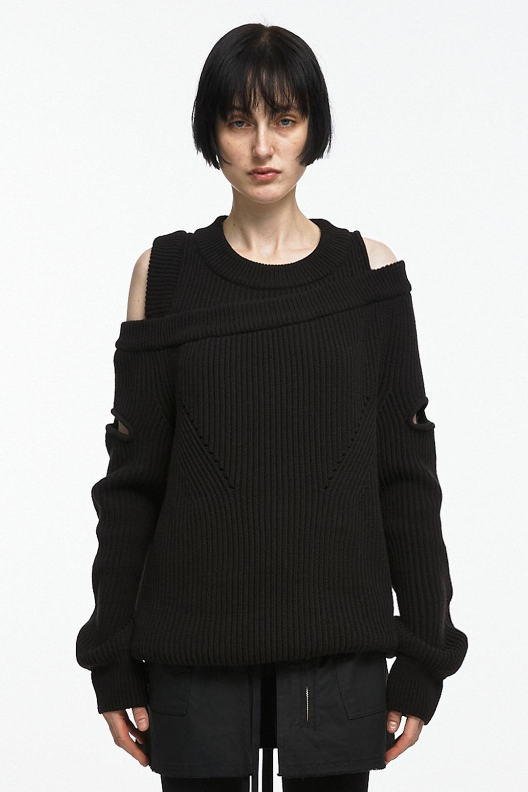 ASYMMETRIC LAYERED KNIT (UNISEX) BLACK