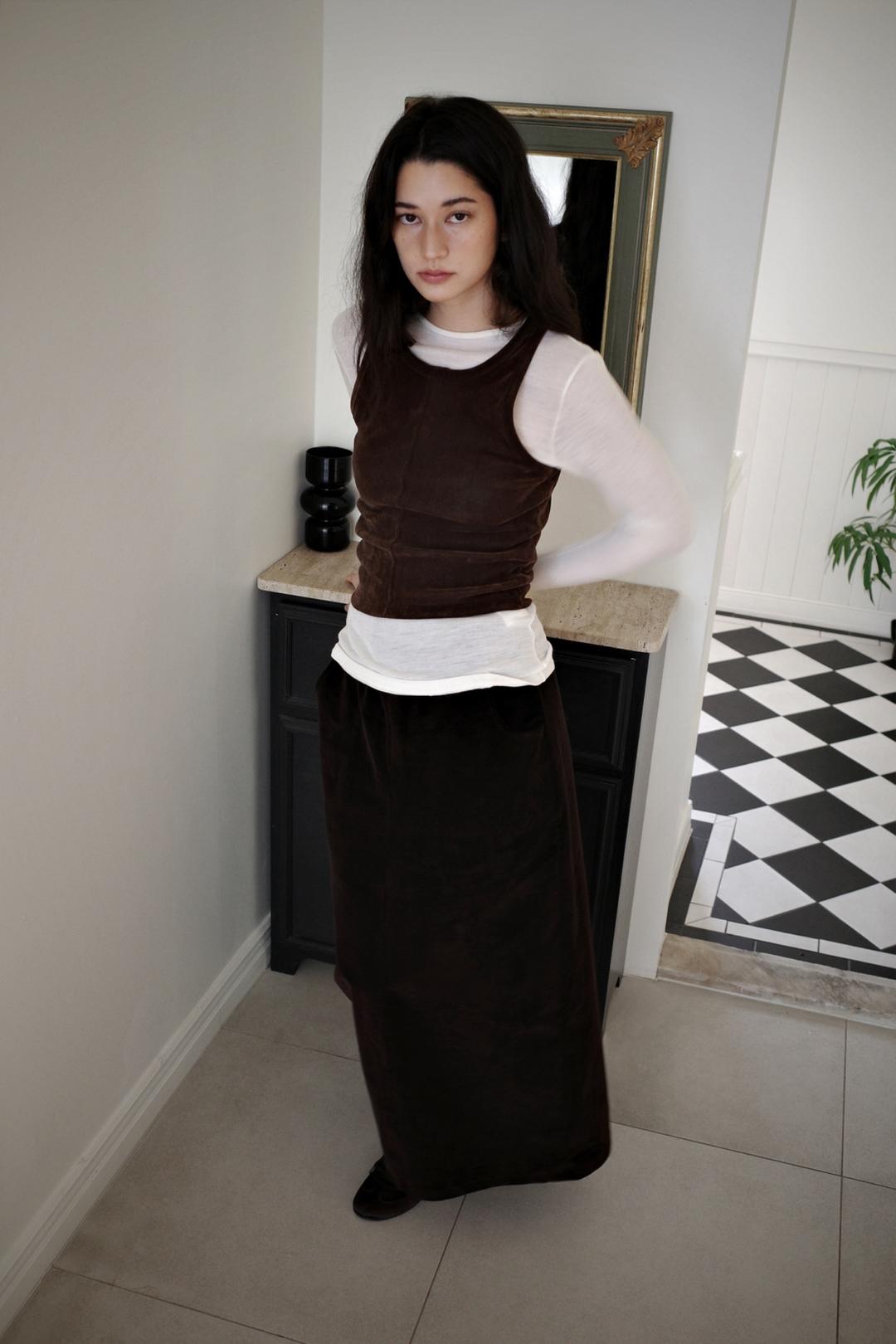 Velvet mesh sleeveless, Brown