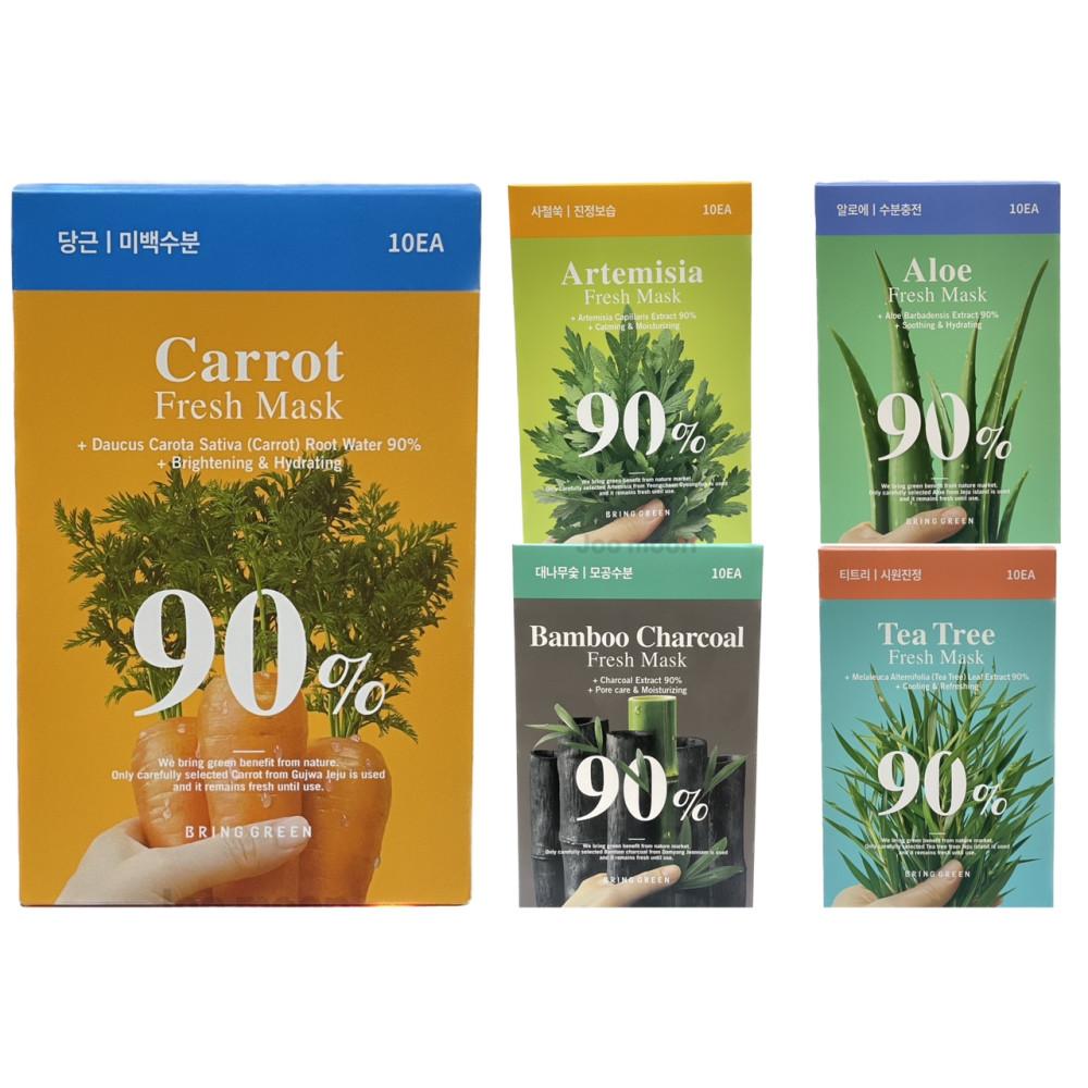 브링그린 90% 프레시 마스크 20g 10매 당근, 사철쑥, 알로에, 뱀부차콜, 티트리