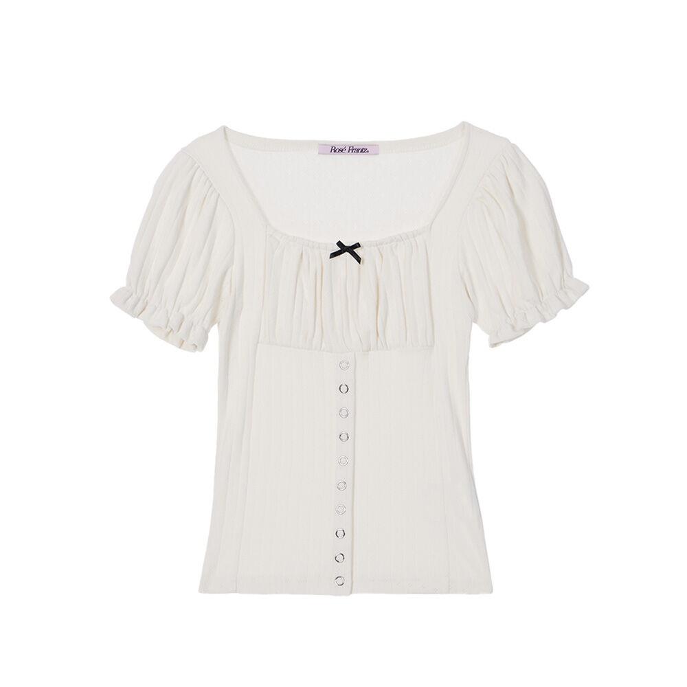 Puff Shirring Ribbon T-shirt [Cream]