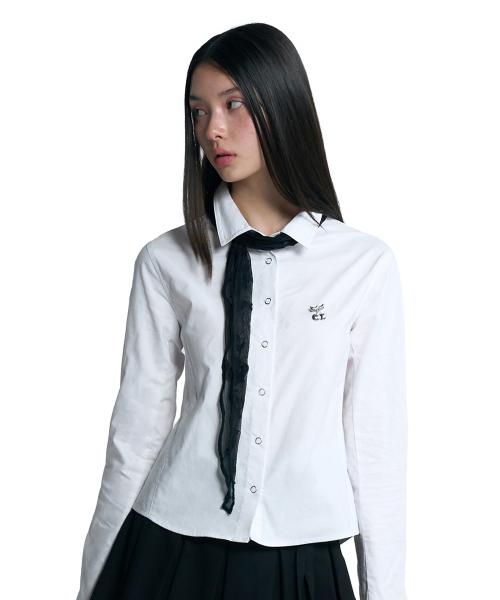 치크체크 슬림핏 체크 셔츠 [화이트]