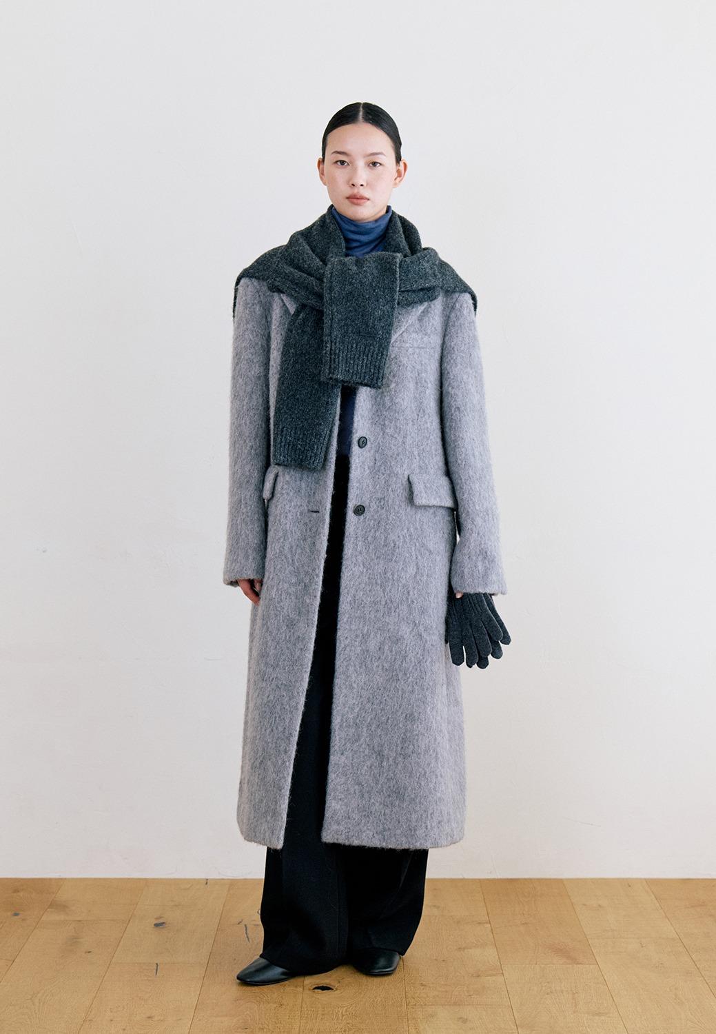 ALPACA SINGLE LONG COAT - GRAY